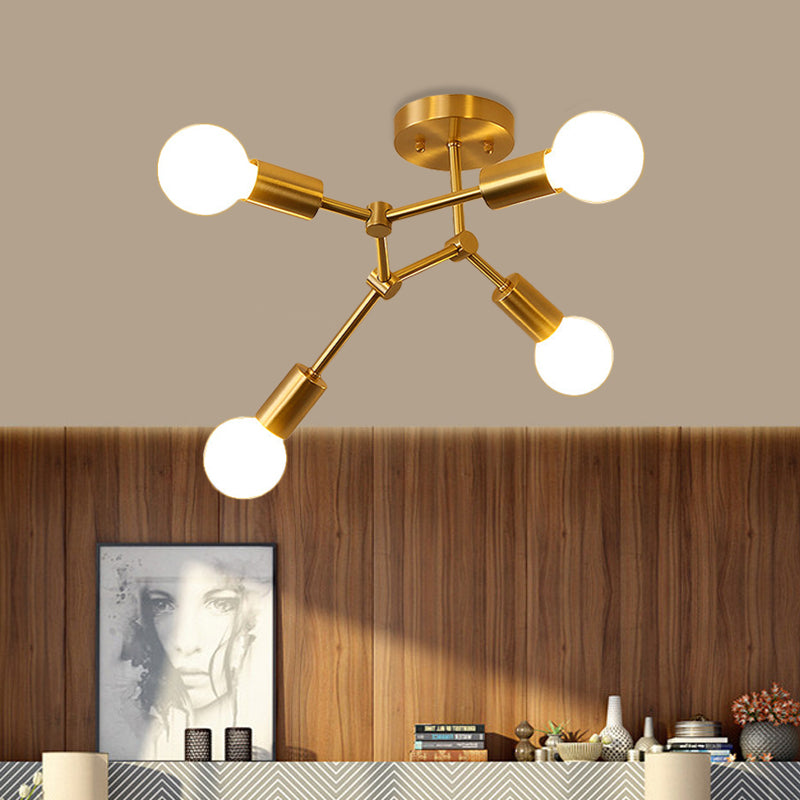 Rotating Molecule Exposed Ceiling Flush Postmodern Metal 3/4-Light Corridor Semi Mount Lighting in Brass Clearhalo 'Ceiling Lights' 'Close To Ceiling Lights' 'Close to ceiling' 'Semi-flushmount' Lighting' 1455099