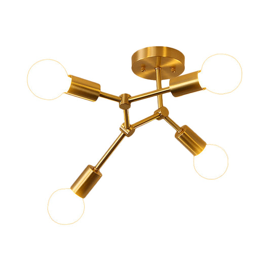 Rotating Molecule Exposed Ceiling Flush Postmodern Metal 3/4-Light Corridor Semi Mount Lighting in Brass Clearhalo 'Ceiling Lights' 'Close To Ceiling Lights' 'Close to ceiling' 'Semi-flushmount' Lighting' 1455100