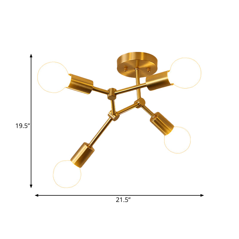 Rotating Molecule Exposed Ceiling Flush Postmodern Metal 3/4-Light Corridor Semi Mount Lighting in Brass Clearhalo 'Ceiling Lights' 'Close To Ceiling Lights' 'Close to ceiling' 'Semi-flushmount' Lighting' 1455101