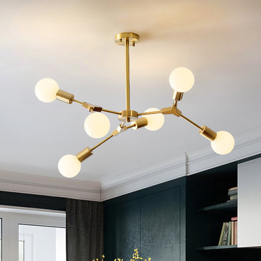 Brass Branched Rotatable Semi Flush Mount Modernism 6 Heads Metal Ceiling Light with Open Bulb Design Brass Clearhalo 'Ceiling Lights' 'Close To Ceiling Lights' 'Close to ceiling' 'Semi-flushmount' Lighting' 1455102