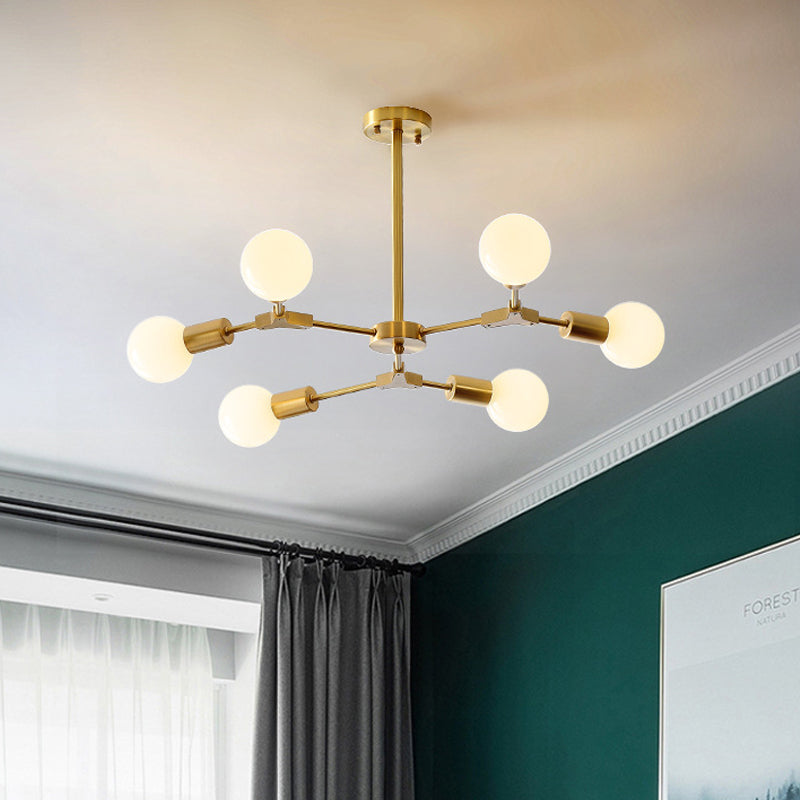 Brass Branched Rotatable Semi Flush Mount Modernism 6 Heads Metal Ceiling Light with Open Bulb Design Clearhalo 'Ceiling Lights' 'Close To Ceiling Lights' 'Close to ceiling' 'Semi-flushmount' Lighting' 1455103