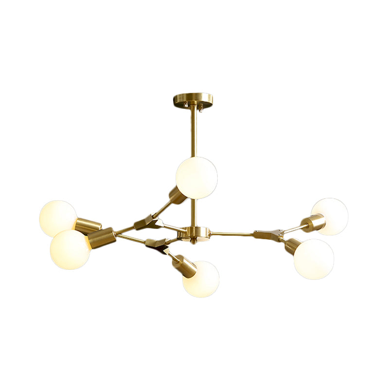 Brass Branched Rotatable Semi Flush Mount Modernism 6 Heads Metal Ceiling Light with Open Bulb Design Clearhalo 'Ceiling Lights' 'Close To Ceiling Lights' 'Close to ceiling' 'Semi-flushmount' Lighting' 1455104