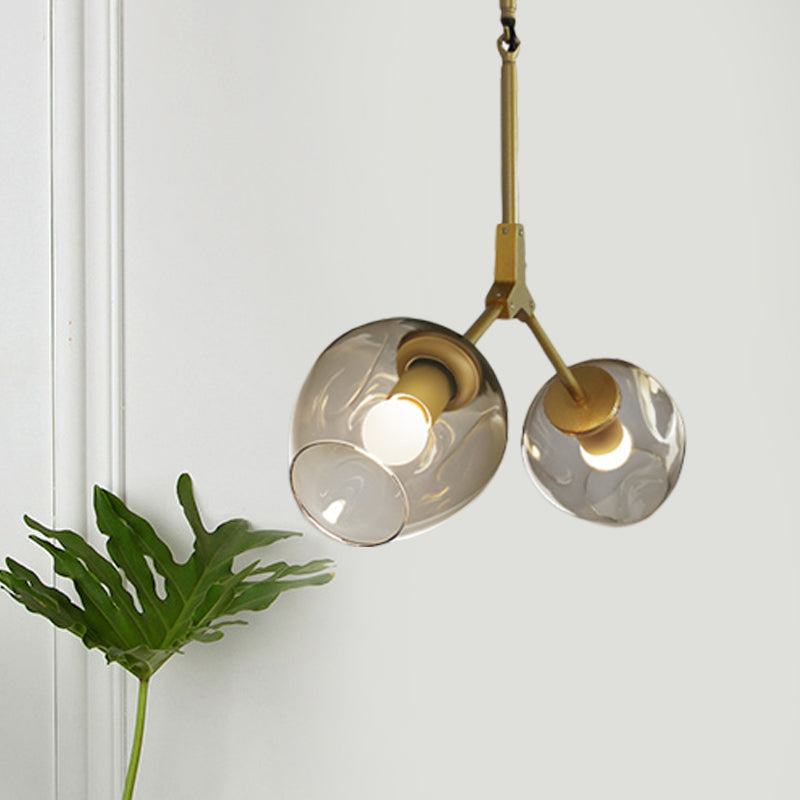 Black/Gold Bifurcated Chandelier Modernist 2 Lights Blown Open Dimpled Glass Suspension Pendant Gold Clearhalo 'Ceiling Lights' 'Chandeliers' 'Close To Ceiling Lights' 'Glass shade' 'Glass' 'Modern Chandeliers' 'Modern' Lighting' 1455129