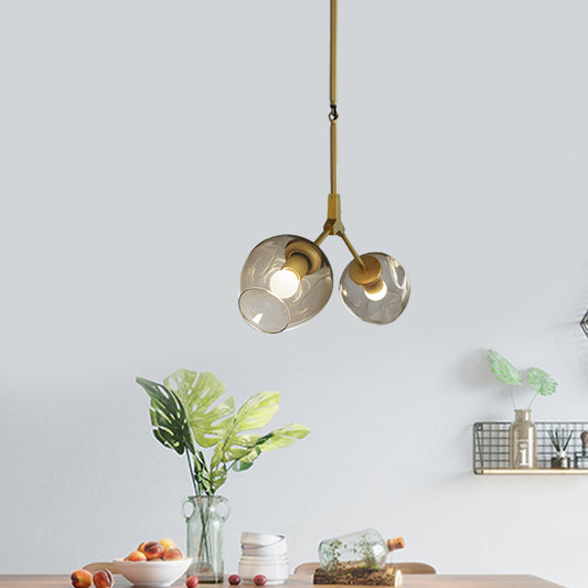 Black/Gold Bifurcated Chandelier Modernist 2 Lights Blown Open Dimpled Glass Suspension Pendant Clearhalo 'Ceiling Lights' 'Chandeliers' 'Close To Ceiling Lights' 'Glass shade' 'Glass' 'Modern Chandeliers' 'Modern' Lighting' 1455131