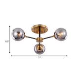 Postmodern Radial Smoke Glass Semi Flush 3/6 Heads Flush Mount Ceiling Chandelier in Brass and Black Clearhalo 'Ceiling Lights' 'Close To Ceiling Lights' 'Close to ceiling' 'Glass shade' 'Glass' 'Pendant Lights' 'Semi-flushmount' Lighting' 1455142