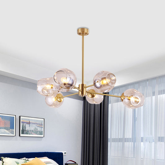 Gold Branched Ceiling Chandelier Modernism 6 Heads Dimpled Cup Glass Suspension Light Clearhalo 'Ceiling Lights' 'Chandeliers' 'Modern Chandeliers' 'Modern' Lighting' 1455155