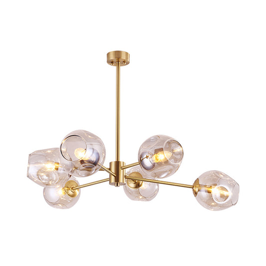 Gold Branched Ceiling Chandelier Modernism 6 Heads Dimpled Cup Glass Suspension Light Clearhalo 'Ceiling Lights' 'Chandeliers' 'Modern Chandeliers' 'Modern' Lighting' 1455156