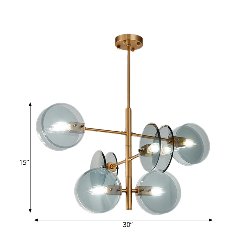 Mid Century 6 Bulbs Chandelier Blue Glass Brass Tiered Dual Flake Ceiling Pendant Light Clearhalo 'Ceiling Lights' 'Chandeliers' 'Modern Chandeliers' 'Modern' Lighting' 1455162