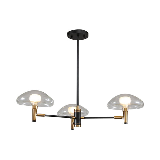 3 Heads Dining Room Chandelier Contemporary Black and Gold Hanging Light Kit with Tapered Clear Glass Shade Clearhalo 'Ceiling Lights' 'Chandeliers' 'Modern Chandeliers' 'Modern' Lighting' 1455171