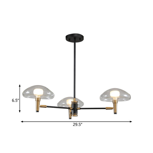 3 Heads Dining Room Chandelier Contemporary Black and Gold Hanging Light Kit with Tapered Clear Glass Shade Clearhalo 'Ceiling Lights' 'Chandeliers' 'Modern Chandeliers' 'Modern' Lighting' 1455172