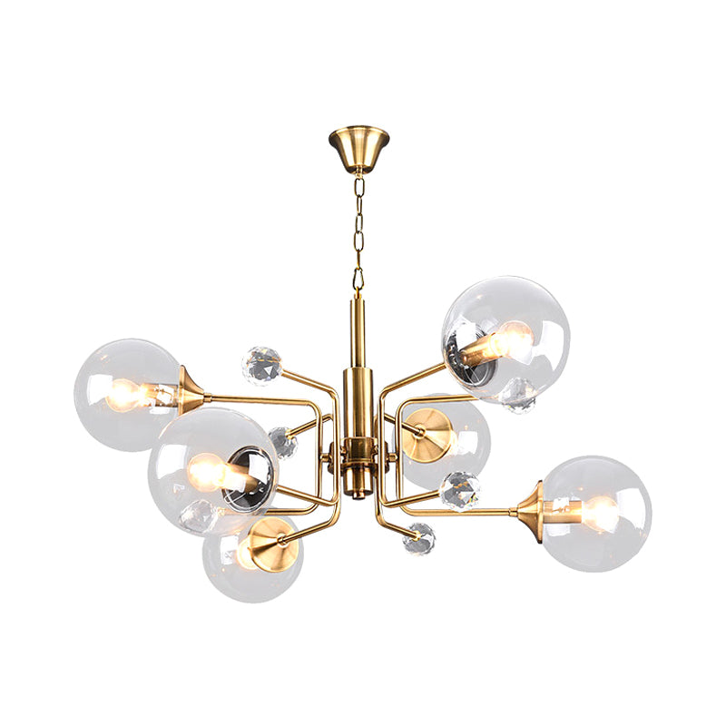 Clear Glass Globe Shade Tiered Drop Lamp Modernist 6 Bulbs Gold Chandelier with Crystal Drape Clearhalo 'Ceiling Lights' 'Chandeliers' 'Clear' 'Industrial' 'Modern Chandeliers' 'Modern' 'Tiffany' 'Traditional Chandeliers' Lighting' 1455176