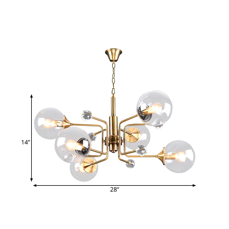 Clear Glass Globe Shade Tiered Drop Lamp Modernist 6 Bulbs Gold Chandelier with Crystal Drape Clearhalo 'Ceiling Lights' 'Chandeliers' 'Clear' 'Industrial' 'Modern Chandeliers' 'Modern' 'Tiffany' 'Traditional Chandeliers' Lighting' 1455177