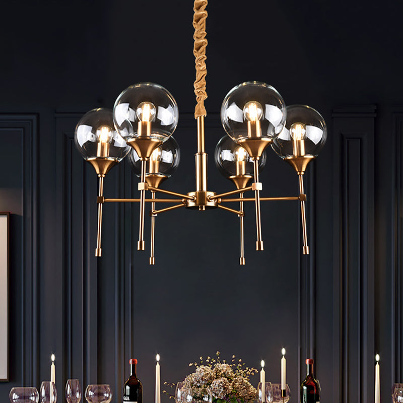 Brass Burst Style Suspension Lamp Retro 6 Heads Clear Glass Chandelier over Dining Table Clearhalo 'Ceiling Lights' 'Chandeliers' 'Clear' 'Industrial' 'Modern Chandeliers' 'Modern' 'Tiffany' 'Traditional Chandeliers' Lighting' 1455179