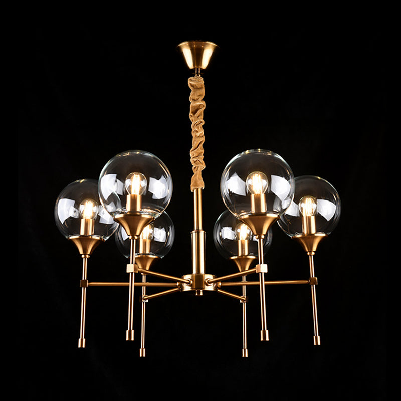 Brass Burst Style Suspension Lamp Retro 6 Heads Clear Glass Chandelier over Dining Table Clearhalo 'Ceiling Lights' 'Chandeliers' 'Clear' 'Industrial' 'Modern Chandeliers' 'Modern' 'Tiffany' 'Traditional Chandeliers' Lighting' 1455181