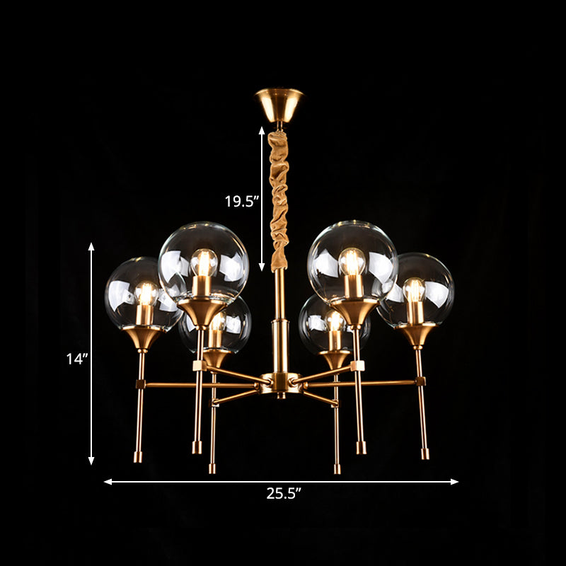 Brass Burst Style Suspension Lamp Retro 6 Heads Clear Glass Chandelier over Dining Table Clearhalo 'Ceiling Lights' 'Chandeliers' 'Clear' 'Industrial' 'Modern Chandeliers' 'Modern' 'Tiffany' 'Traditional Chandeliers' Lighting' 1455182