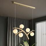 Branch Iron Chandelier Contemporary 5 Lights Gold Pendant Light Fixture with Orb White Glass Shade Clearhalo 'Ceiling Lights' 'Chandeliers' 'Modern Chandeliers' 'Modern' Lighting' 1455184
