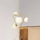 4-Head Loft House Chandelier Mid Century Gold Pendant Lamp with Triangle Iron Frame and Orb Colored Glass Shade Clearhalo 'Ceiling Lights' 'Chandeliers' 'Modern Chandeliers' 'Modern' Lighting' 1455200