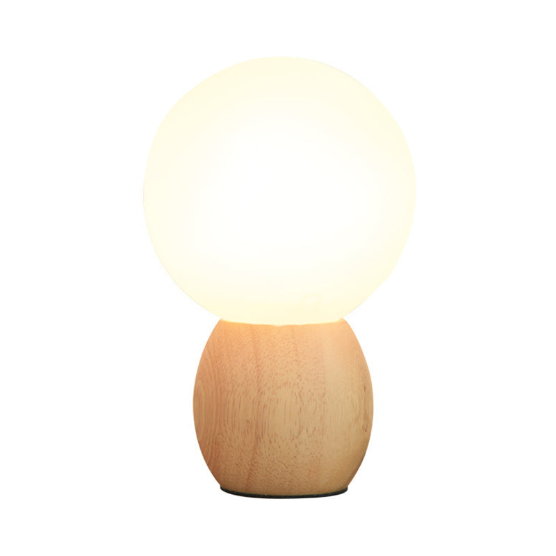 Orb Bedside Table Lamp Frosted Glass 1 Head Minimalist Night Lighting with Wood Base Clearhalo 'Lamps' 'Table Lamps' Lighting' 1455235