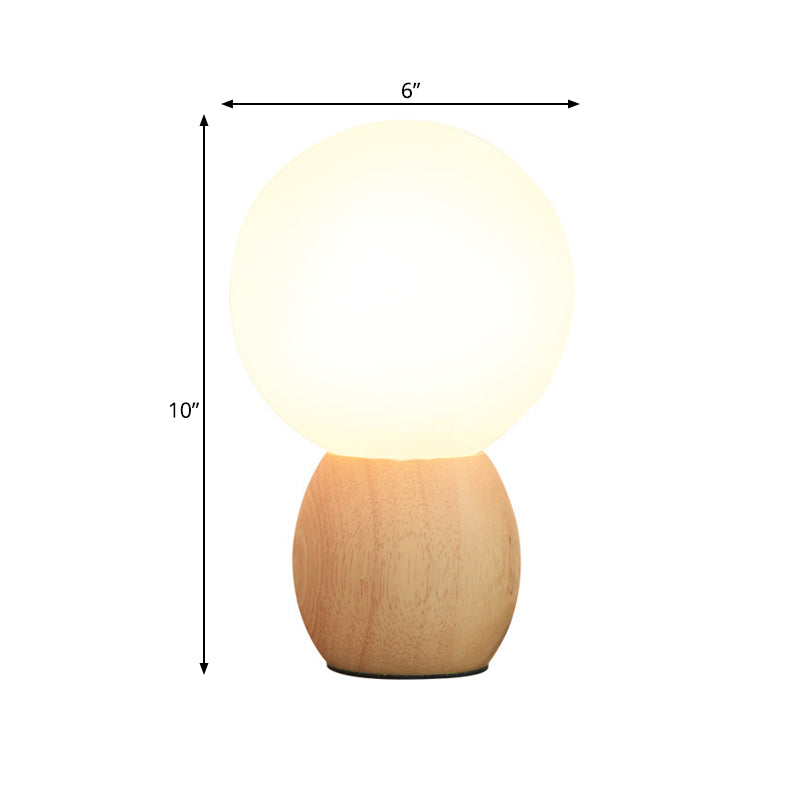 Orb Bedside Table Lamp Frosted Glass 1 Head Minimalist Night Lighting with Wood Base Clearhalo 'Lamps' 'Table Lamps' Lighting' 1455236