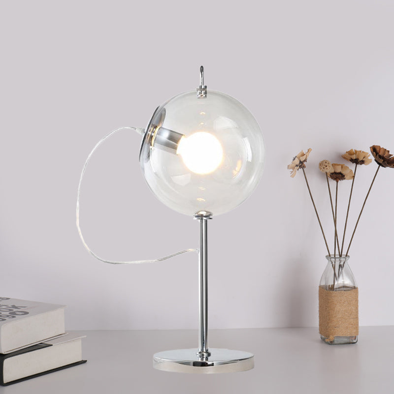 Minimalism Sphere Table Light Clear Glass 1 Bulb Sitting Room Night Lamp in Chrome Clearhalo 'Lamps' 'Table Lamps' Lighting' 1455238