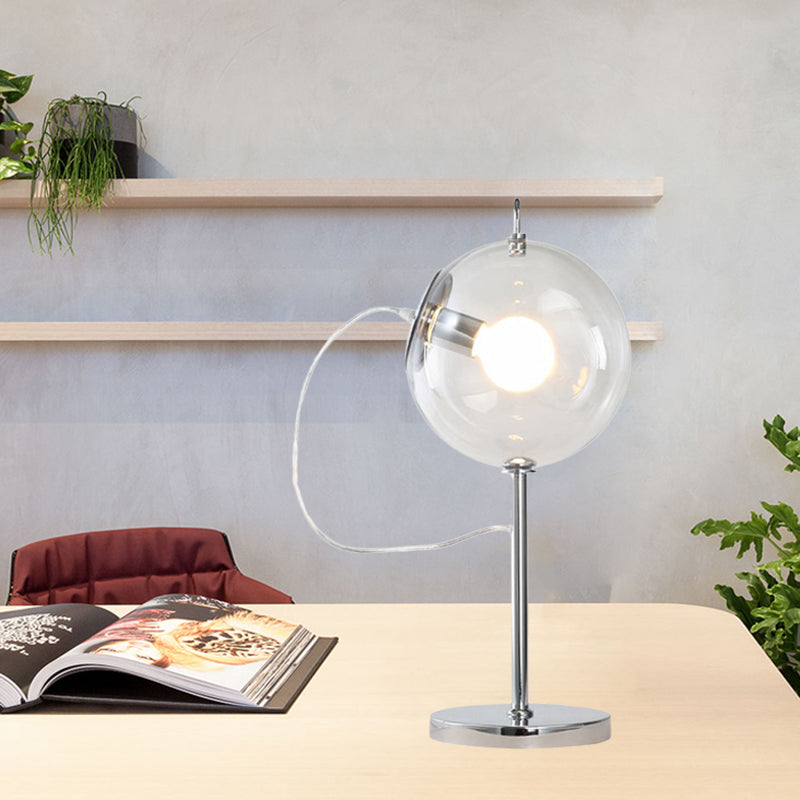 Minimalism Sphere Table Light Clear Glass 1 Bulb Sitting Room Night Lamp in Chrome Clearhalo 'Lamps' 'Table Lamps' Lighting' 1455239
