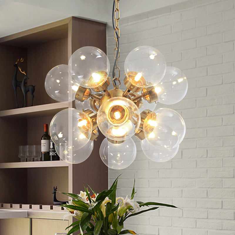 Sputnik Dinette Hanging Chandelier Clear Glass 12 Bulbs Contemporary Ceiling Suspension Lamp in Gold Clear Clearhalo 'Ceiling Lights' 'Chandeliers' 'Clear' 'Industrial' 'Modern Chandeliers' 'Modern' 'Tiffany' 'Traditional Chandeliers' Lighting' 1455247