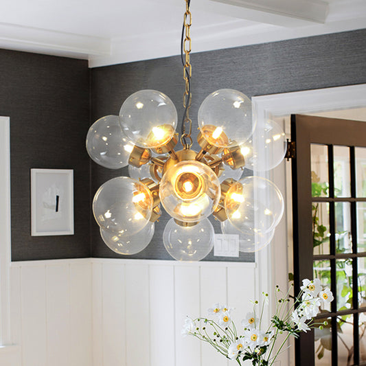 Sputnik Dinette Hanging Chandelier Clear Glass 12 Bulbs Contemporary Ceiling Suspension Lamp in Gold Clearhalo 'Ceiling Lights' 'Chandeliers' 'Clear' 'Industrial' 'Modern Chandeliers' 'Modern' 'Tiffany' 'Traditional Chandeliers' Lighting' 1455248