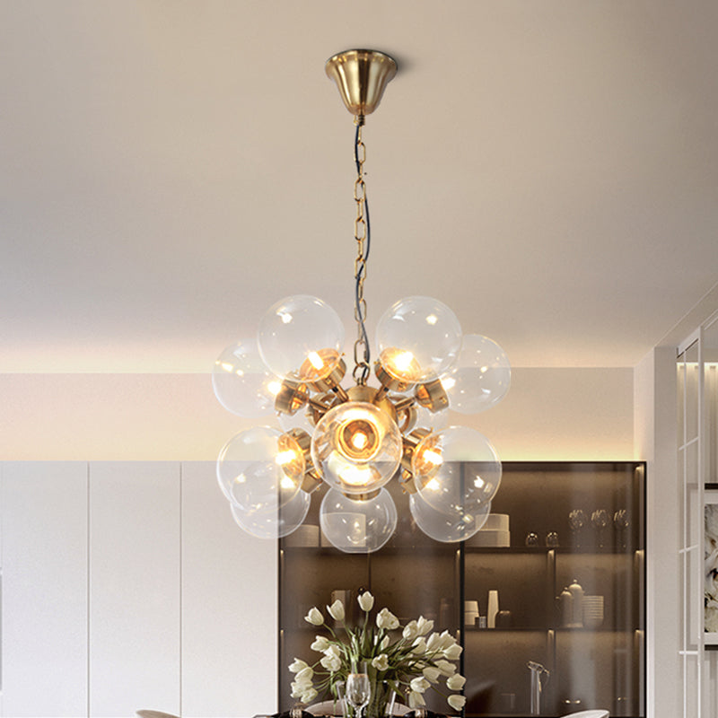 Sputnik Dinette Hanging Chandelier Clear Glass 12 Bulbs Contemporary Ceiling Suspension Lamp in Gold Clearhalo 'Ceiling Lights' 'Chandeliers' 'Clear' 'Industrial' 'Modern Chandeliers' 'Modern' 'Tiffany' 'Traditional Chandeliers' Lighting' 1455249