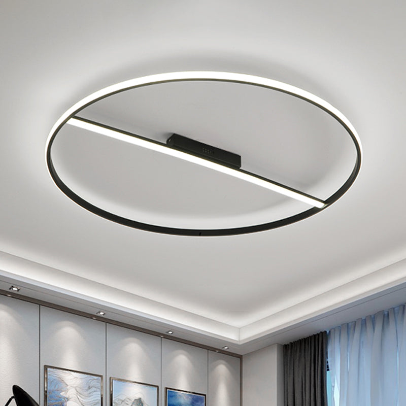 Thin Circle Flush Mounted Lamp Minimalist Acrylic Black 18"/23.5" Dia LED Ceiling Fixture with Glow Cross Bar, Warm/White Light Clearhalo 'Ceiling Lights' 'Close To Ceiling Lights' 'Close to ceiling' 'Flush mount' Lighting' 1455308