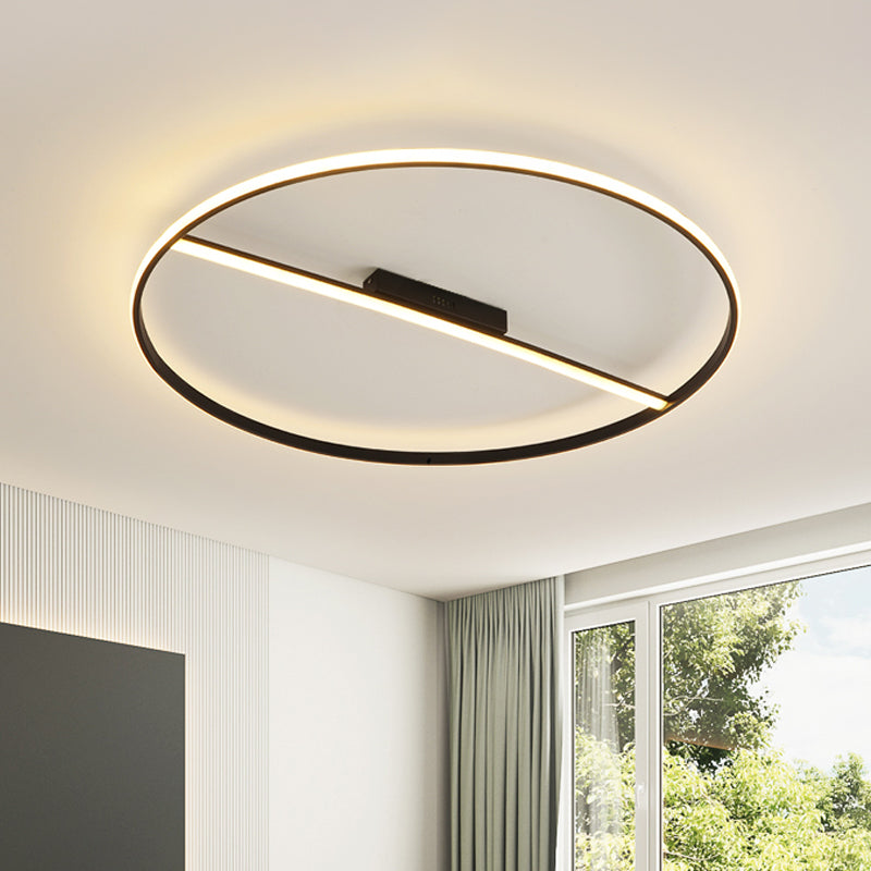 Thin Circle Flush Mounted Lamp Minimalist Acrylic Black 18"/23.5" Dia LED Ceiling Fixture with Glow Cross Bar, Warm/White Light Clearhalo 'Ceiling Lights' 'Close To Ceiling Lights' 'Close to ceiling' 'Flush mount' Lighting' 1455310