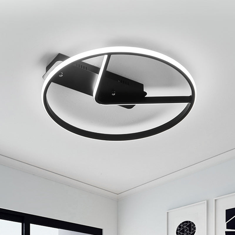 Simple Novelty LED Flush Mount Fixture Aluminum Black Hoop and V Inner Thin Ceiling Lighting in Warm/White Light, 18"/23.5" Width Clearhalo 'Ceiling Lights' 'Close To Ceiling Lights' 'Close to ceiling' 'Flush mount' Lighting' 1455314