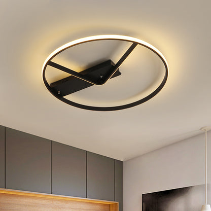 Simple Novelty LED Flush Mount Fixture Aluminum Black Hoop and V Inner Thin Ceiling Lighting in Warm/White Light, 18"/23.5" Width Black Clearhalo 'Ceiling Lights' 'Close To Ceiling Lights' 'Close to ceiling' 'Flush mount' Lighting' 1455315