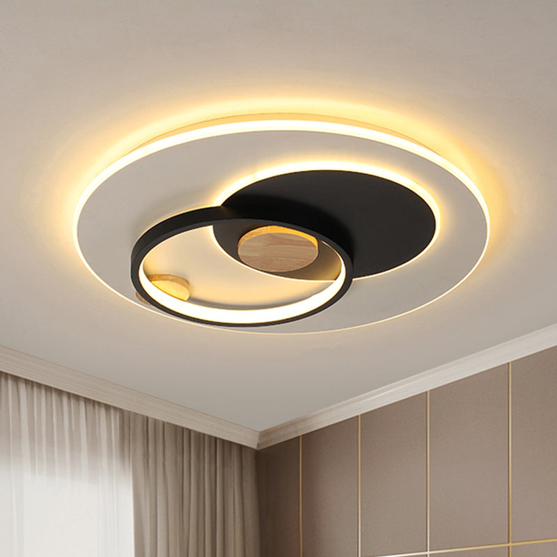 Minimal Intersected Circle Ceiling Light Iron Bedroom 16.5"/20.5" Wide LED Flushmount Lighting in Black/Grey, Warm/White Light - Clearhalo - 'Ceiling Lights' - 'Close To Ceiling Lights' - 'Close to ceiling' - 'Flush mount' - Lighting' - 1455341