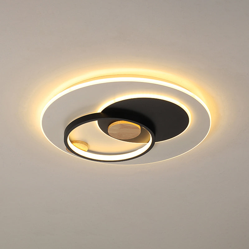 Minimal Intersected Circle Ceiling Light Iron Bedroom 16.5"/20.5" Wide LED Flushmount Lighting in Black/Grey, Warm/White Light - Clearhalo - 'Ceiling Lights' - 'Close To Ceiling Lights' - 'Close to ceiling' - 'Flush mount' - Lighting' - 1455344