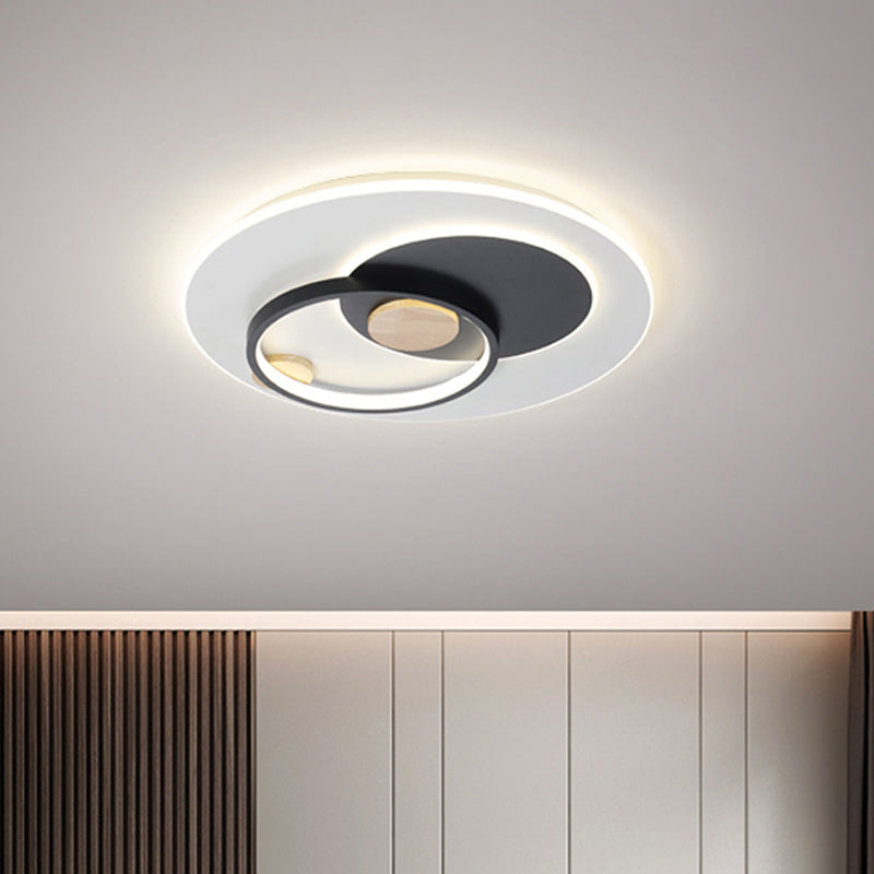Minimal Intersected Circle Ceiling Light Iron Bedroom 16.5"/20.5" Wide LED Flushmount Lighting in Black/Grey, Warm/White Light - Clearhalo - 'Ceiling Lights' - 'Close To Ceiling Lights' - 'Close to ceiling' - 'Flush mount' - Lighting' - 1455347