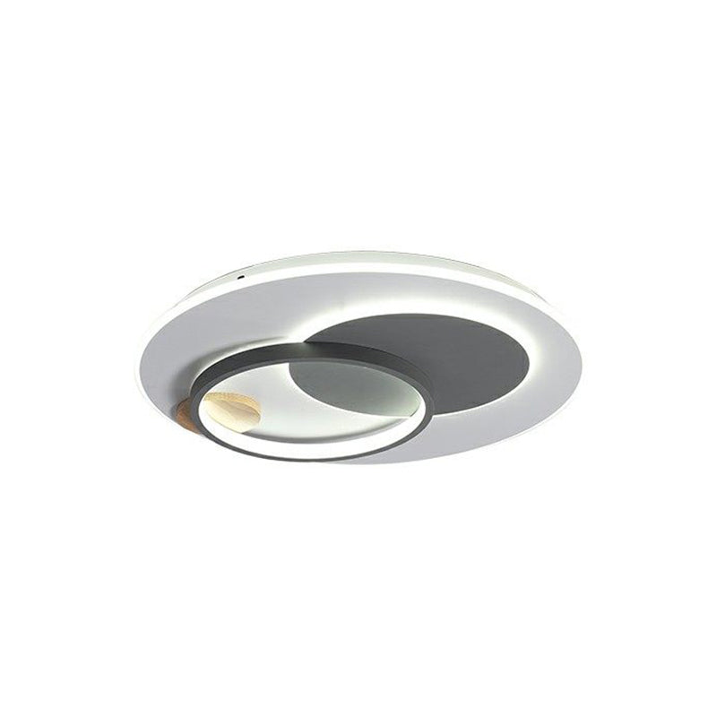 Minimal Intersected Circle Ceiling Light Iron Bedroom 16.5"/20.5" Wide LED Flushmount Lighting in Black/Grey, Warm/White Light - Clearhalo - 'Ceiling Lights' - 'Close To Ceiling Lights' - 'Close to ceiling' - 'Flush mount' - Lighting' - 1455350