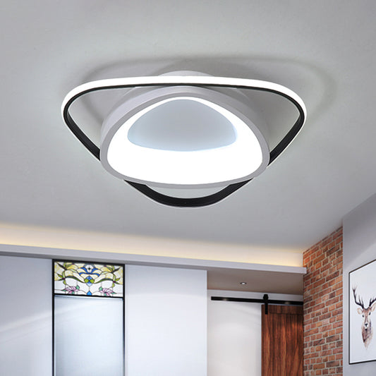 Incurvated Triangle Flush Ceiling Light Simple Acrylic Bedroom LED Flush Mounted Lamp in Black-White, 19.5"/23.5" Width Black-White Clearhalo 'Ceiling Lights' 'Close To Ceiling Lights' 'Close to ceiling' 'Flush mount' Lighting' 1455386