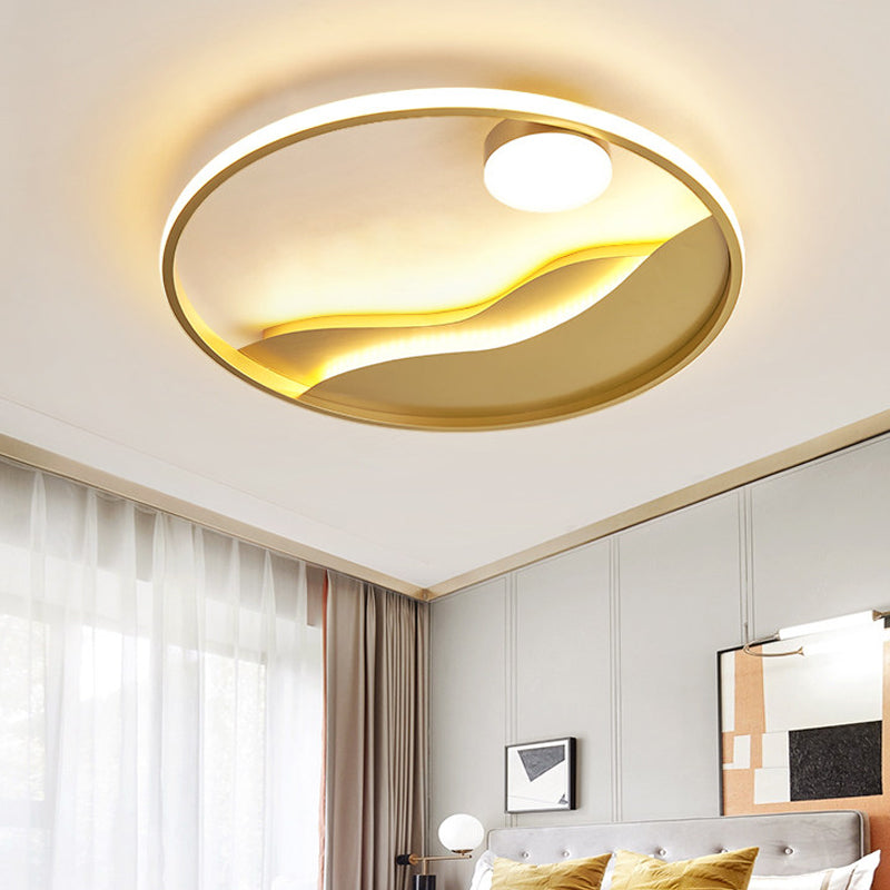 16"/19.5" W Modern Style LED Flush Light Aluminum Golden Sea Sunset Close to Ceiling Fixture with Glow Hoop in Warm/White Light Clearhalo 'Ceiling Lights' 'Close To Ceiling Lights' 'Close to ceiling' 'Flush mount' Lighting' 1455391