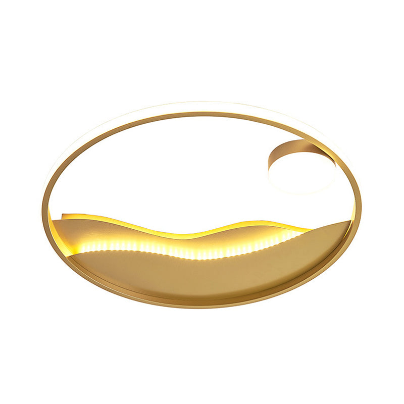 16"/19.5" W Modern Style LED Flush Light Aluminum Golden Sea Sunset Close to Ceiling Fixture with Glow Hoop in Warm/White Light Clearhalo 'Ceiling Lights' 'Close To Ceiling Lights' 'Close to ceiling' 'Flush mount' Lighting' 1455393