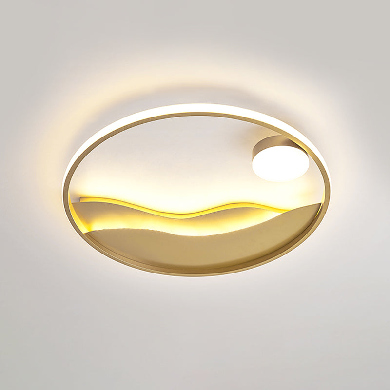 16"/19.5" W Modern Style LED Flush Light Aluminum Golden Sea Sunset Close to Ceiling Fixture with Glow Hoop in Warm/White Light Clearhalo 'Ceiling Lights' 'Close To Ceiling Lights' 'Close to ceiling' 'Flush mount' Lighting' 1455394