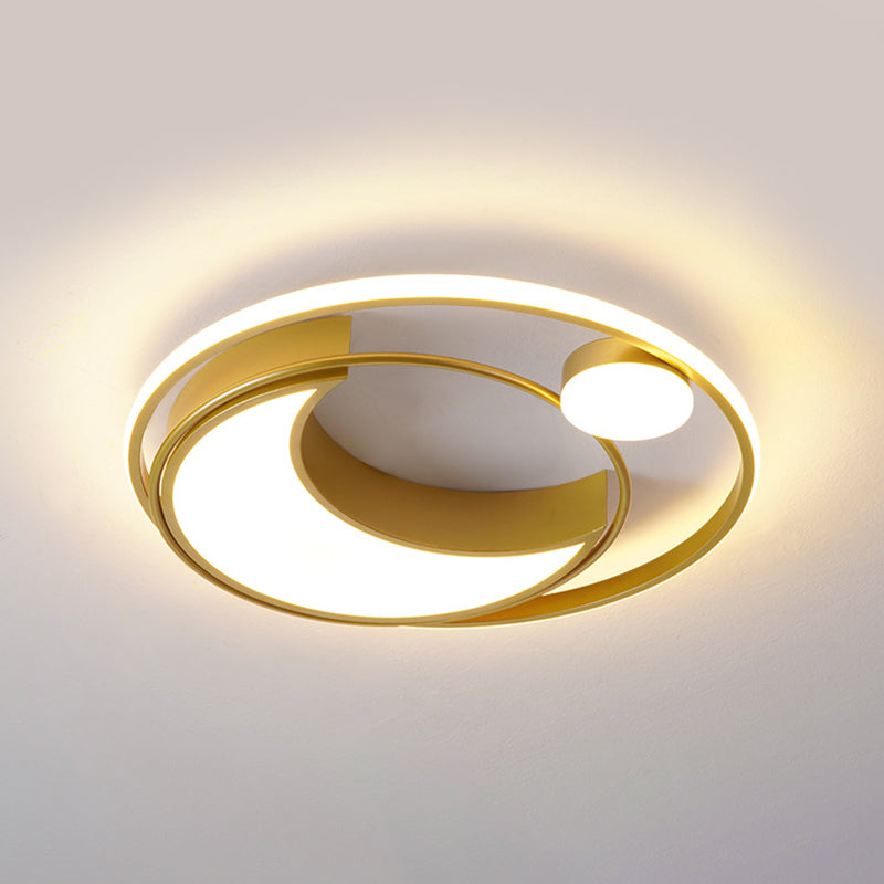 Black/Gold Waxing Moon Flush Mount Light Modern Acrylic 16"/19.5" Dia LED Ceiling Lighting with Orbital Side Design, Warm/White Light - Clearhalo - 'Ceiling Lights' - 'Close To Ceiling Lights' - 'Close to ceiling' - 'Flush mount' - Lighting' - 1455400