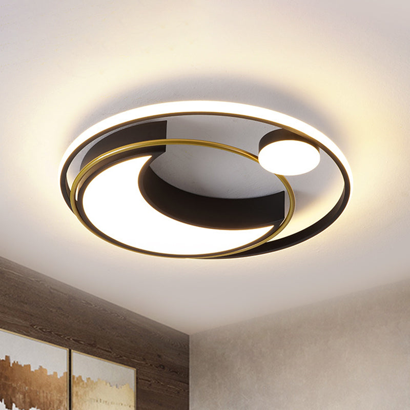 Black/Gold Waxing Moon Flush Mount Light Modern Acrylic 16"/19.5" Dia LED Ceiling Lighting with Orbital Side Design, Warm/White Light - Clearhalo - 'Ceiling Lights' - 'Close To Ceiling Lights' - 'Close to ceiling' - 'Flush mount' - Lighting' - 1455403