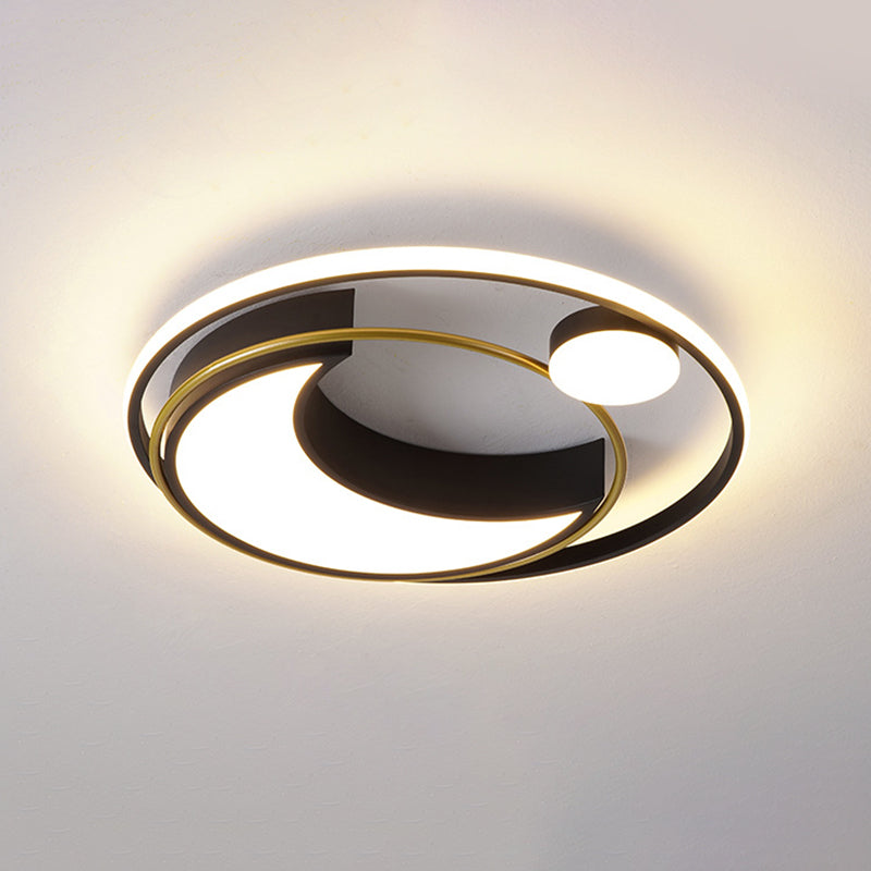 Black/Gold Waxing Moon Flush Mount Light Modern Acrylic 16"/19.5" Dia LED Ceiling Lighting with Orbital Side Design, Warm/White Light - Clearhalo - 'Ceiling Lights' - 'Close To Ceiling Lights' - 'Close to ceiling' - 'Flush mount' - Lighting' - 1455406
