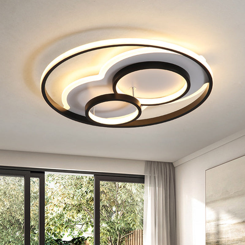 Multi-Ring Acrylic Ceiling Mount Lamp Modernism Black LED Flush Mount Recessed Lighting in Warm/White Light, 16"/19.5" Width - Clearhalo - 'Ceiling Lights' - 'Close To Ceiling Lights' - 'Close to ceiling' - 'Flush mount' - Lighting' - 1455423