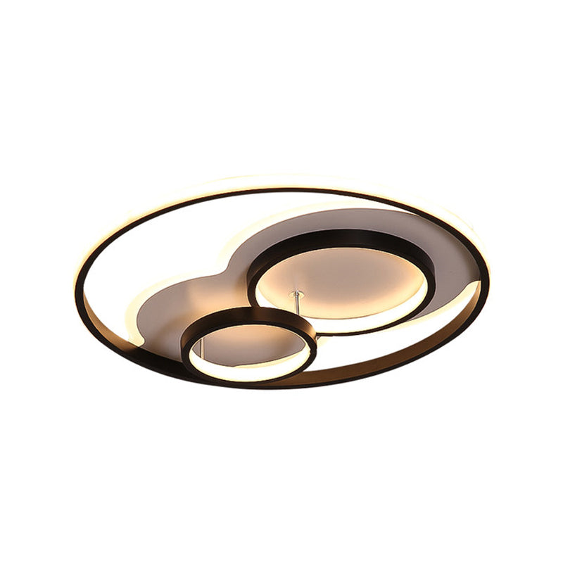Multi-Ring Acrylic Ceiling Mount Lamp Modernism Black LED Flush Mount Recessed Lighting in Warm/White Light, 16"/19.5" Width - Clearhalo - 'Ceiling Lights' - 'Close To Ceiling Lights' - 'Close to ceiling' - 'Flush mount' - Lighting' - 1455425