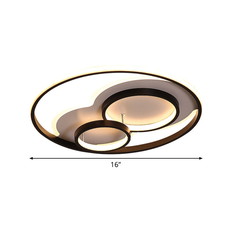 Multi-Ring Acrylic Ceiling Mount Lamp Modernism Black LED Flush Mount Recessed Lighting in Warm/White Light, 16"/19.5" Width - Clearhalo - 'Ceiling Lights' - 'Close To Ceiling Lights' - 'Close to ceiling' - 'Flush mount' - Lighting' - 1455427