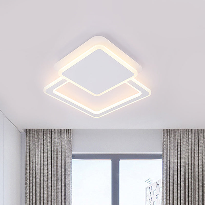 Round/Square Living Room Flushmount Acrylic Simplicity LED Ceiling Flush Light Fixture in White with Frame White Square Plate Clearhalo 'Ceiling Lights' 'Close To Ceiling Lights' 'Close to ceiling' 'Flush mount' Lighting' 1455430