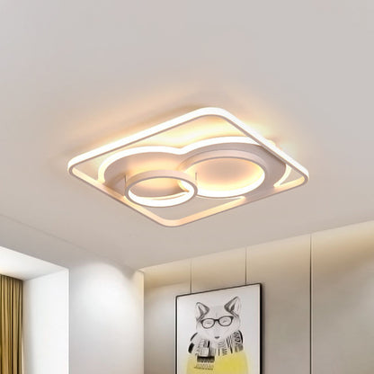 Layered Circle Acrylic Ceiling Lighting Modernism White 16"/19.5" W LED Flush Mount Lamp in Warm/White Light with Square Frame White Clearhalo 'Ceiling Lights' 'Close To Ceiling Lights' 'Close to ceiling' 'Flush mount' Lighting' 1455455