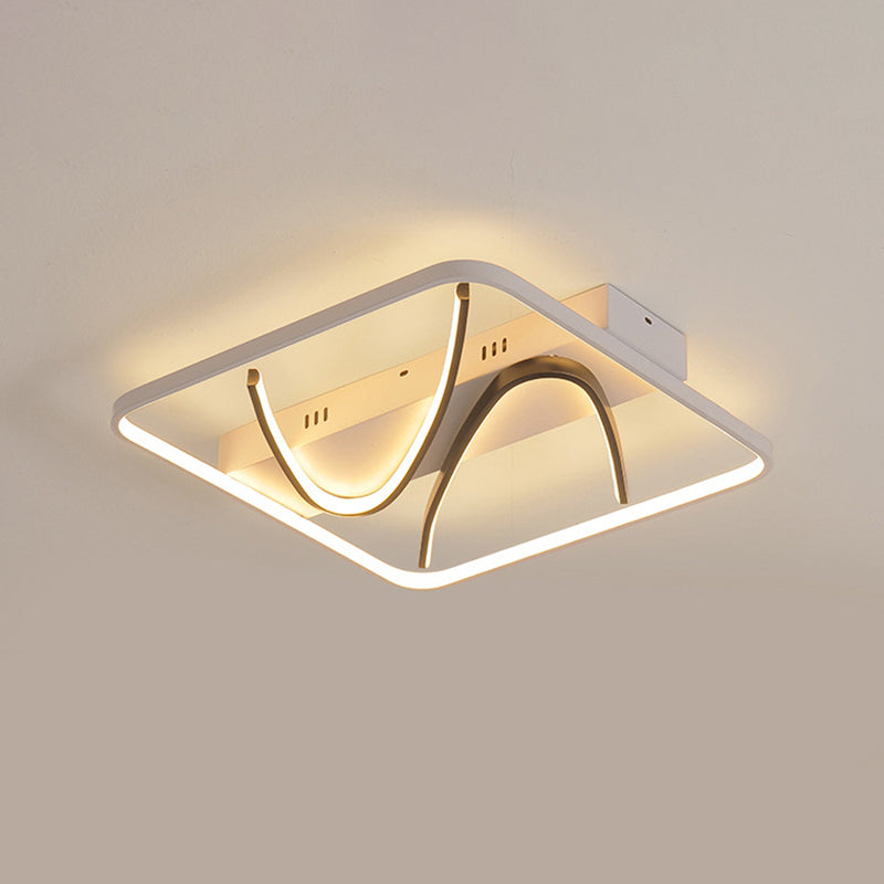 Square Frame Bedroom Flush Mount Silica Gel Modern LED Ceiling Light with Dual Curved Line in Black-White, Warm/White Light Clearhalo 'Ceiling Lights' 'Close To Ceiling Lights' 'Close to ceiling' 'Flush mount' Lighting' 1455463