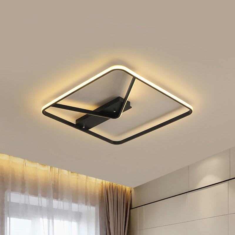 18"/23.5" W LED Bedroom Ceiling Lighting Simplicity Black Flush Mount with Square Aluminum Frame in Warm/White Light Clearhalo 'Ceiling Lights' 'Close To Ceiling Lights' 'Close to ceiling' 'Flush mount' Lighting' 1455465